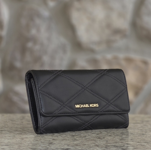 Michael Kors Handbags - Michael Kors Jet Set Trifold Large Black Wallet